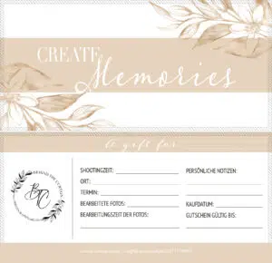 Create Memories – Hochwertig gedruckter Gutschein (Größe DIN lang quer, 21cm x 9,8 cm), doppelseitig, individuell ausgefüllt & gestempelt, Versand per Briefpost, Lieferung innerhalb von max. 4 Arbeitstagen (oft schneller)