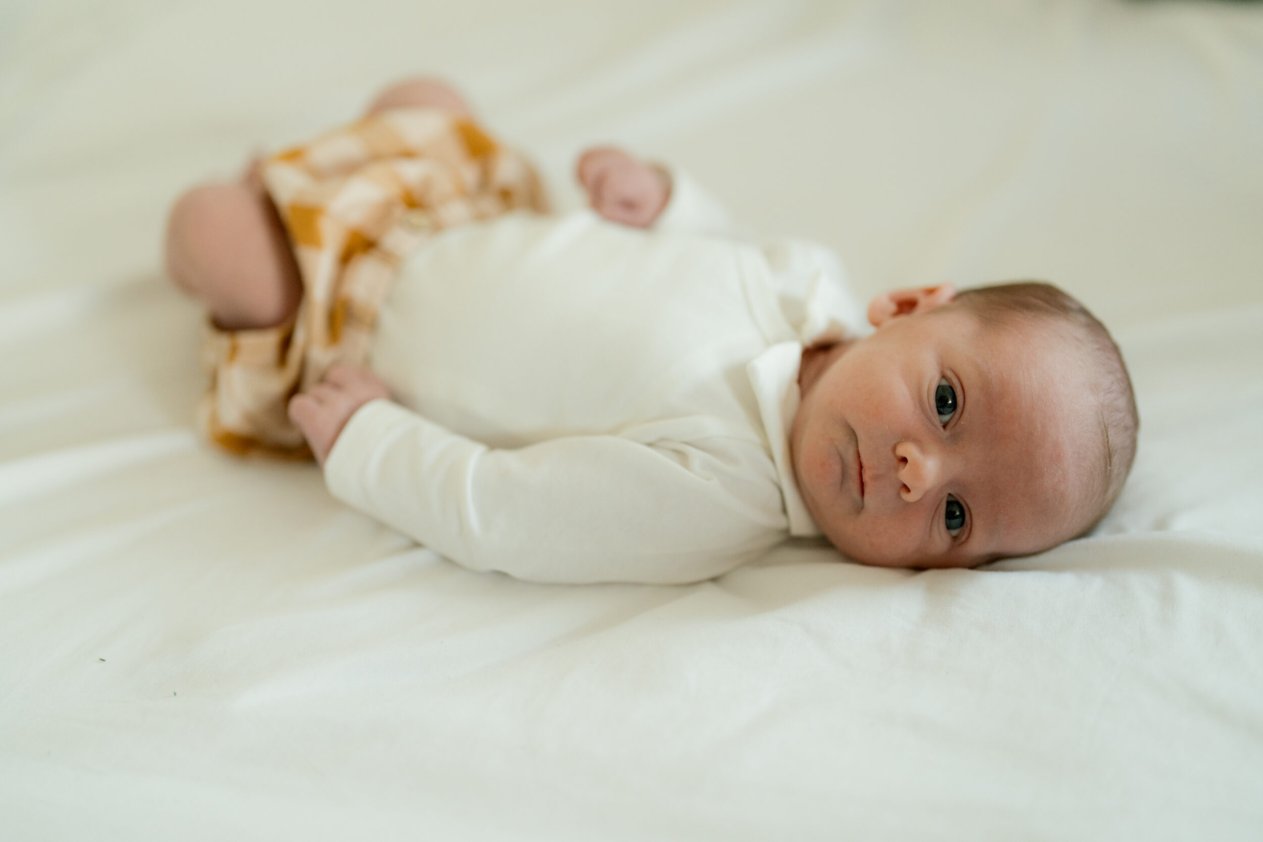 Newborn Portfolio Baby schaut dich neugierig an