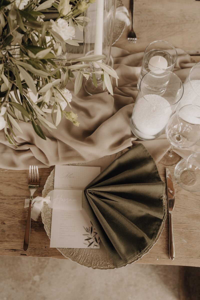 Hochzeitsportfolio, Detailaufnahme von einem Hochzeitsgedeck.